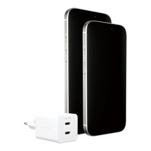 „PanzerGlass empower™ by ® Turbo“ 45 W įkroviklis su 2 USB-C jungtimis, ES kištukas, sidabriškai baltas