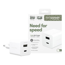 PanzerGlass empower™ by ® Turbo 35W Charger incl. USB-C + USB-A, EU Plug, Silver White