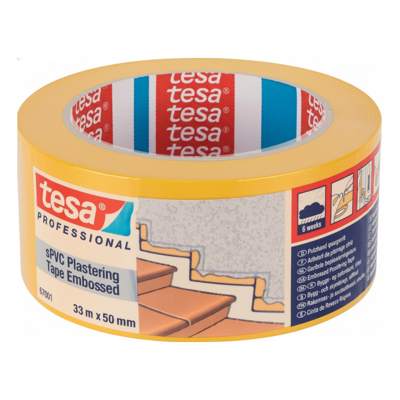 Tesa plastering tape, PVC 33m x 50mm cross-grooved yellow 67001