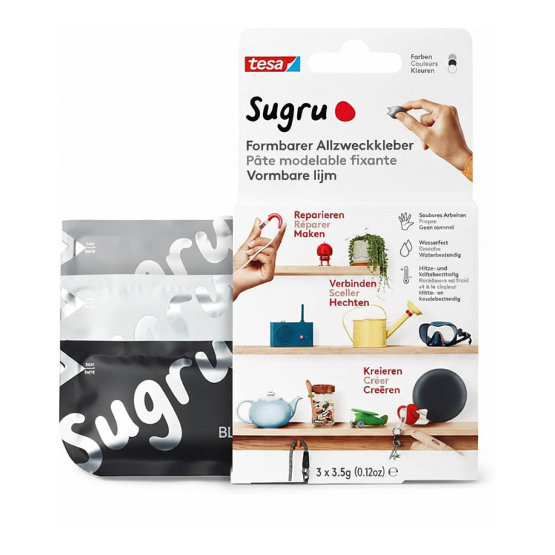 tesa Sugru formuojami universalūs klijai, 3 vnt., juodi / balti / žali, angliškai „Verse“.