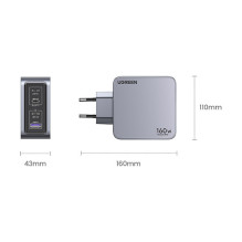 „UGREEN Nexode Pro 160W GaN“ įkroviklis su USB-C laidu