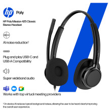 HP Poly Mission 425 stereo USB laidinės ausinės HP Poly Mission 425 stereo USB laidinės ausinės