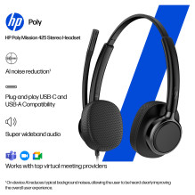 HP Poly Mission 425 stereo USB laidinės ausinės HP Poly Mission 425 stereo USB laidinės ausinės