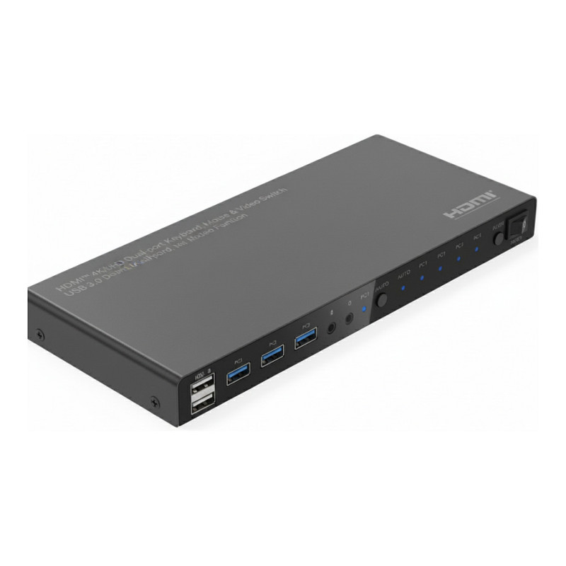 ROLINE KVM jungiklis, HDMI 4K, USB, 1 vartotojas - 4 kompiuteriai, su 3 prievadų USB šakotuvu