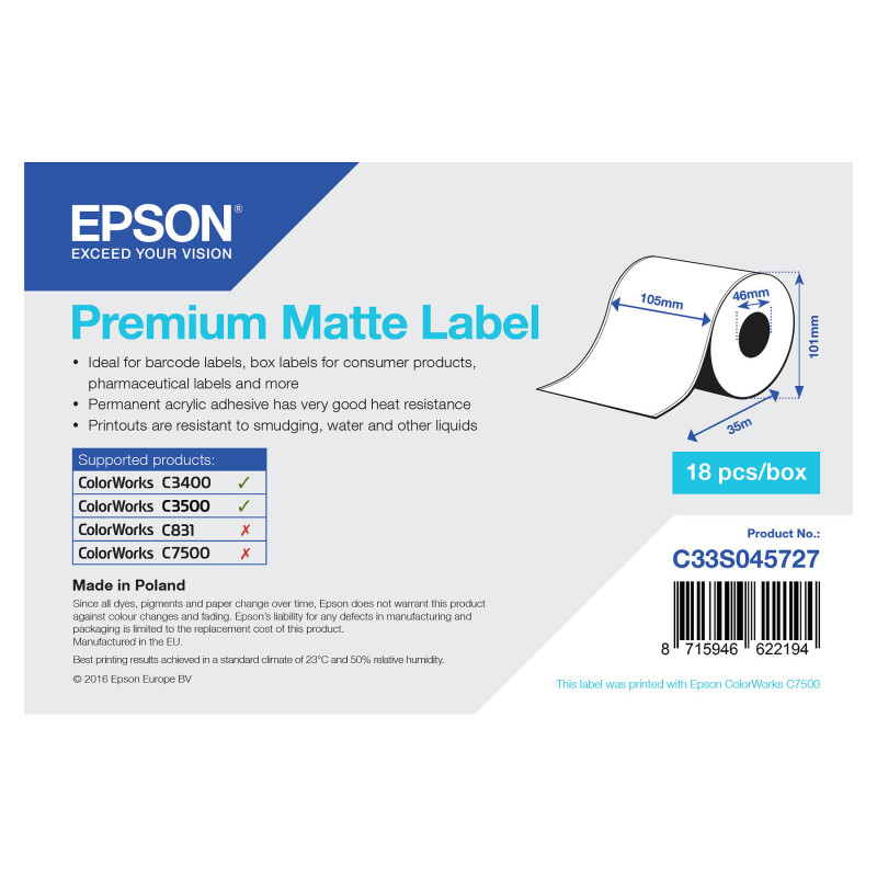 „Epson C33S045727“ spausdintuvo etiketė