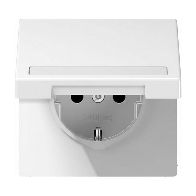 Jung LS1520BFNAKLWW SCHUKO socket with hinged cover and labeling field, alpine white