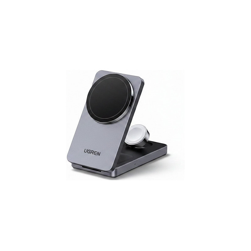 UGREEN W707 3-in-1 15W Magnetic Wireless Desktop Charger for iPhone, AirPods and Watch, Foldable, Grey