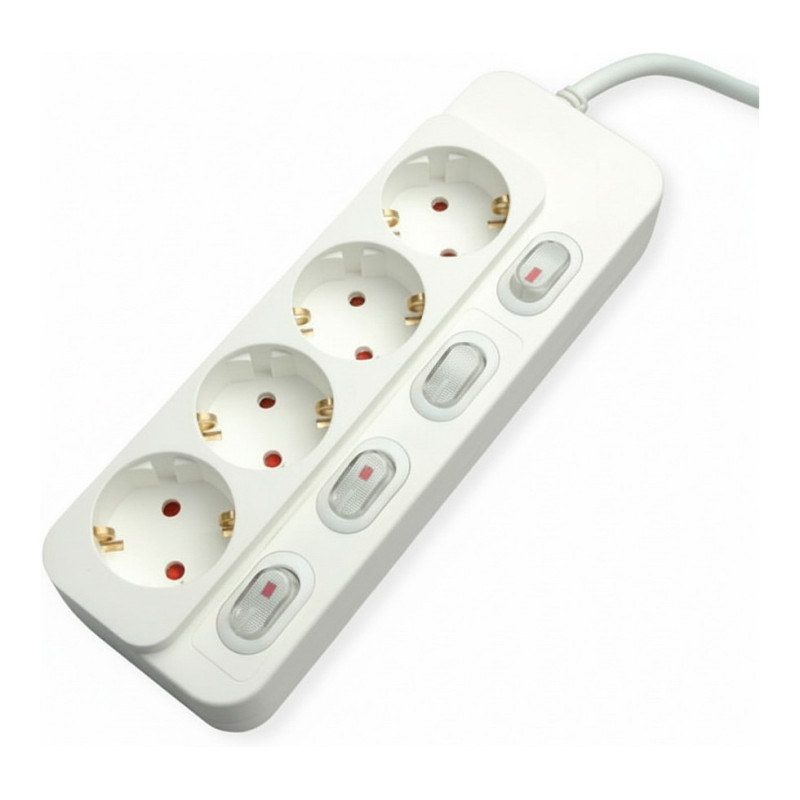 VALUE 4-way power strip with individual switches, white, 3 m