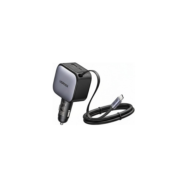 UGREEN Nexode EC603 90W 3-in-1 Car Charger, 1x USB-C, 1x USB-A, 1x extendable USB-C cable (70cm), QC 3.0, PD 3.0