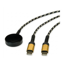 ROLINE USB Split Charging Cable, up to 60W + Charging Pad (up to 15W), for Apple devices, Type C - C, black / gold, 1.2 