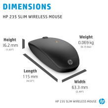 HP 235 Slim – optinė pelė – 3 mygtukai – belaidė – 2,4 GHz – belaidis imtuvas (USB) – juoda HP 235 Slim – optinė pelė – 3 mygtukai – belaidė – 2,4 GHz – belaidis imtuvas (USB) – juoda