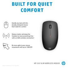 HP 235 Slim – optinė pelė – 3 mygtukai – belaidė – 2,4 GHz – belaidis imtuvas (USB) – juoda HP 235 Slim – optinė pelė – 3 mygtukai – belaidė – 2,4 GHz – belaidis imtuvas (USB) – juoda