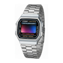 „Casio A168WA“ unisex skaitmeninis laikrodis su nerūdijančio plieno apyranke, sidabrinis