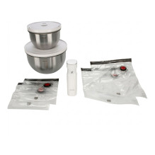FreshSave Bowl Vacuum Starter Set, 9 pieces, stainless steel