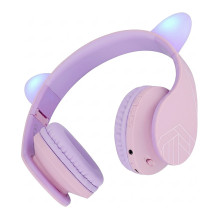 PowerLocus P2 Kids Children's Headphones, purple/pink with ears