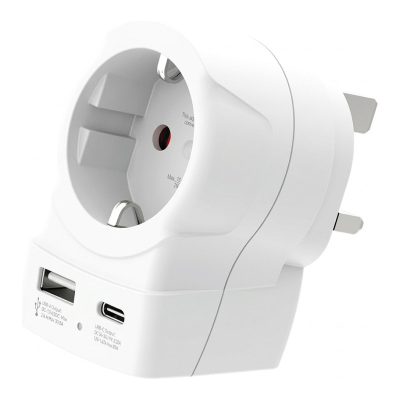 SKROSS Country Plug Europe to UK USB AC20PD white