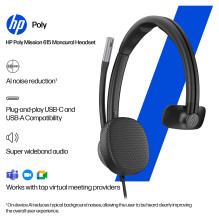 HP Poly Mission 615 monofoninės USB laidinės ausinės HP Poly Mission 615 monofoninės USB laidinės ausinės