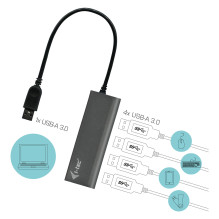 D I-TEC USB 3.0 4 PORT HUB ALU Metal Charging HUB 4 prievadas su išoriniu tinklo adapteriu 4x USB