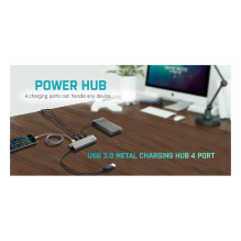 D I-TEC USB 3.0 4 PORT HUB ALU Metal Charging HUB 4 prievadas su išoriniu tinklo adapteriu 4x USB