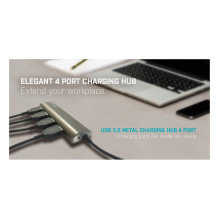 D I-TEC USB 3.0 4 PORT HUB ALU Metal Charging HUB 4 prievadas su išoriniu tinklo adapteriu 4x USB