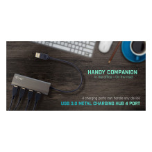 D I-TEC USB 3.0 4 PORT HUB ALU Metal Charging HUB 4 prievadas su išoriniu tinklo adapteriu 4x USB
