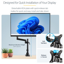 StarTech.com Desk Monitor Arm with 2x USB 3.0 Ports Monitor Mount