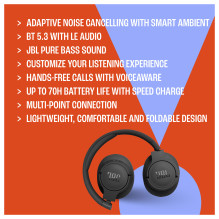 Tune 770NC, Wired amp Wireless, Call / Music, 20 - 20000 Hz, 232 g, Headphones, Black