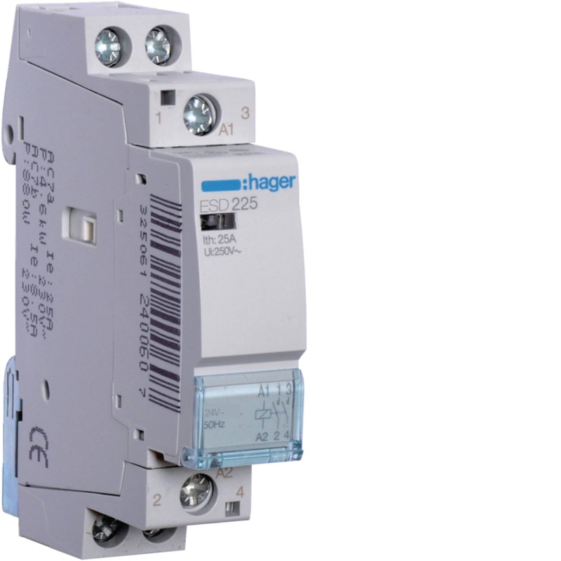 1 poliaus kontaktorius Hager ESD225 (25A, 230V, 2NO, 1 mod.)