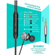 iKaku KSC-402 Universal Lightweight HiFi In-Ear Headphones 3.5mm with Microphone 1.2m Black