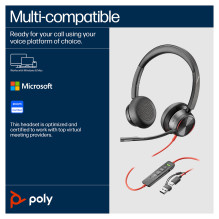 HP Poly Blackwire 8225 stereo USB-C ausinės + USB-C / A adapteris