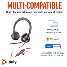 HP Poly Blackwire 8225 stereo USB-C ausinės + USB-C / A adapteris