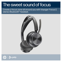 HP Poly Voyager Focus 2 Microsoft Teams sertifikuotos USB-CC ausinės + USB-C / A adapteris + įkrovimo stovas