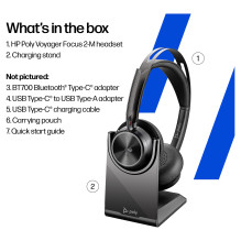 HP Poly Voyager Focus 2 Microsoft Teams Certified USB-C-C Headset +USB-C / A Adapter +Charging Stand