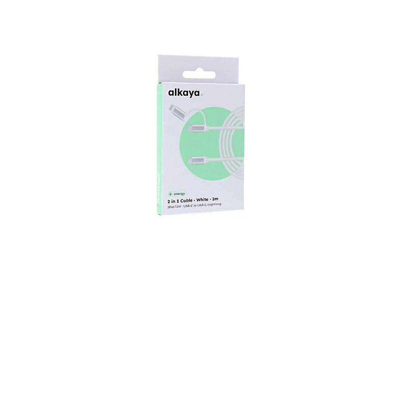 „alkaya Speed Flex 2 in 1“ USB-C – „Lightning“ tipo, blizgus, 15 W / 12 W, 1 m, baltas