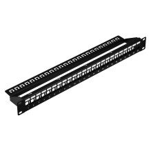 19" 1U, 24-port distribution panel, metal, black RAL9005