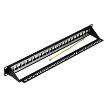 Verteilerfeld 19" 1HE, 24-Port, Metall, schwarz RAL9005