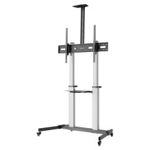 Manhattan 462563 TV Cart 60-100" 80kg VESA 1000x600 Tiltable Camera/AV Shelf Wheels Silver Black