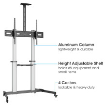Manhattan 462563 TV-Wagen 60-100" 80kg VESA 1000x600 neigbar Kamera- / AV-Ablage Rollen Silver Black