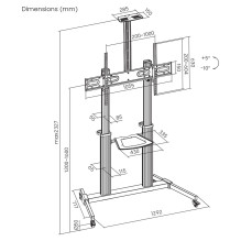 Manhattan 462563 TV-Wagen 60-100" 80kg VESA 1000x600 neigbar Kamera- / AV-Ablage Rollen Silver Black