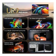 164,0 cm / 65" (3840 x 2160) „Hisense 65UR9DS“ išmanusis televizorius 4K RGB „MiniLED“ 6 ms 170 Hz HDMI USB-C LAN H