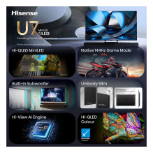 139,0cm / 55" (3840x2160) Hisense 55U7SE Smart TV 4K ULED MiniLED 6ms 144Hz HDMI USB LAN HDR VESA WiFi Bluetooth Bl