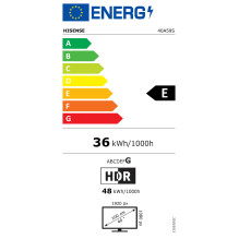 100,0cm / 40" (1920x1080) Hisense 40A59S Smart TV FHD Hi-QLED 9,5ms 60Hz HDMI USB LAN HDR VESA WiFi Black