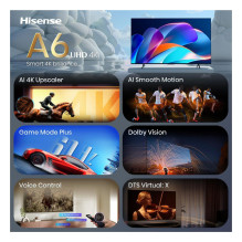 126,0cm / 50" (3840x2160) Hisense 50A6S Smart TV 4K UHD 9,5ms 60Hz HDMI USB HDR WiFi Bluetooth Black / Grey