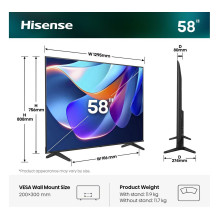 146,0 cm / 58" (3840 x 2160) „Hisense 58A6S“ išmanusis televizorius 4K UHD 8 ms 60 Hz HDMI USB HDR WiFi Bluetooth j