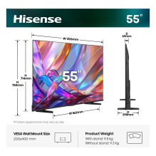 139,0 cm / 55" (3840 x 2160) „Hisense 55Q7S“ išmanusis televizorius 4K „Hi-QLED“ 8 ms 60 Hz HDMI USB HDR „Wi-Fi“ „B