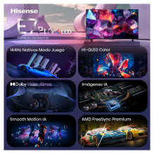 215,0cm / 85" (3840x2160) Hisense 85E7S PRO Smart TV 4K Hi-QLED 6ms 144Hz HDMI USB HDR WiFi Bluetooth Black / Grey