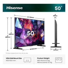 126,0 cm / 50" (3840 x 2160) „Hisense 50E7S PRO“ išmanusis televizorius 4K „Hi-QLED“ 6 ms 144 Hz HDMI USB HDR „Wi-F
