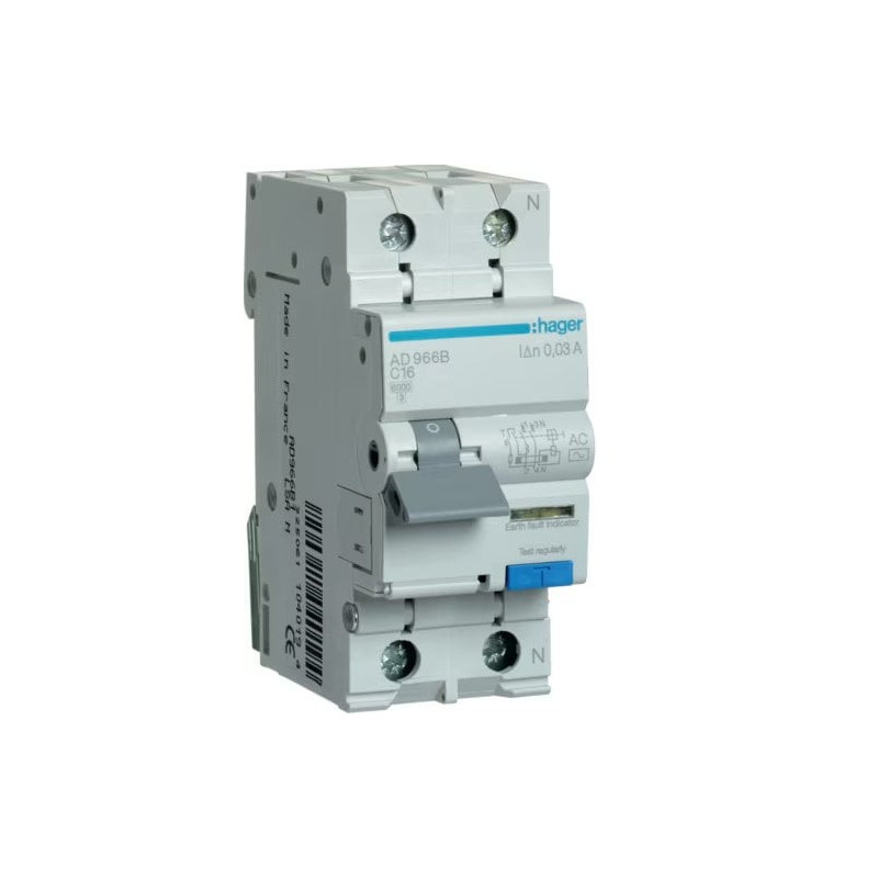Diferencinis automatinis jungiklis Hager AD966B (2P, 16A, AC, 30mA, 230V)