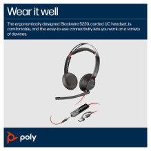 HP Poly Blackwire 5220 stereo USB-C ausinės + 3,5 mm kištukas + USB-C / A adapteris (didmeninė prekyba)