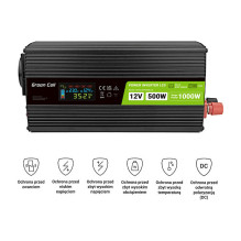 Green Cell PowerInverter LCD 12V 500W/1000W Car Inverter with Display - Pure Sine Power Adapter/Inverter Green Cell PowerInverter LCD 12V 500W/1000W Car Inverter with Display - Pure Sine Power Adapter/Inverter